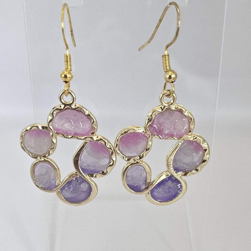 Gold and Purple Cluster Earrings with Resin